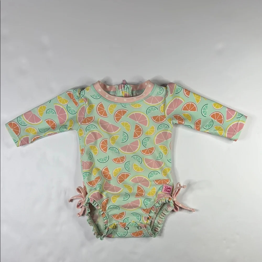 Ruffle Butts Baby Girls Squeeze The Day Pink and Green Citrus One Piece Swimsuit